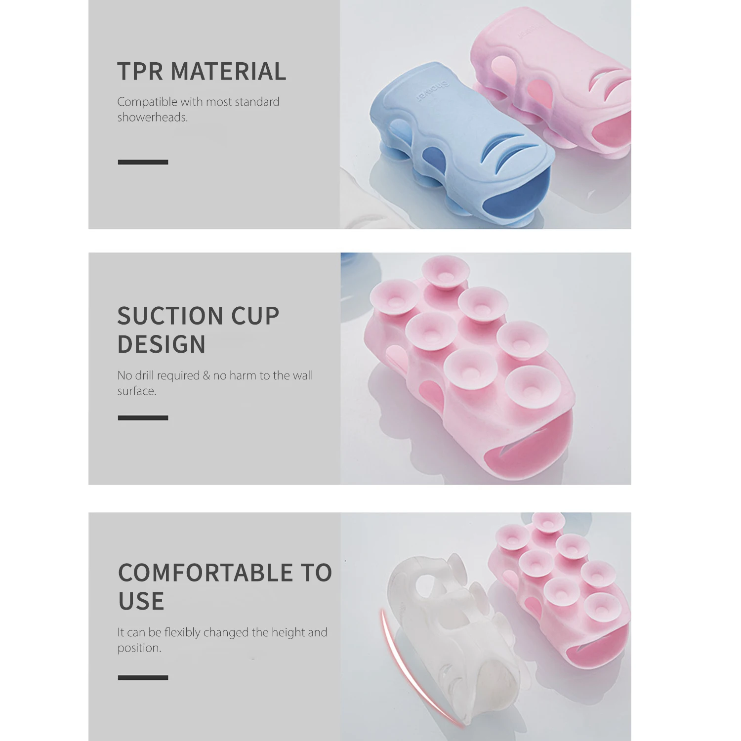 

Shower Head Holder Suction Cup Handheld Showerhead Bracket Wall Mounted Handheld Shower Holders TPR Showerhead Bracket