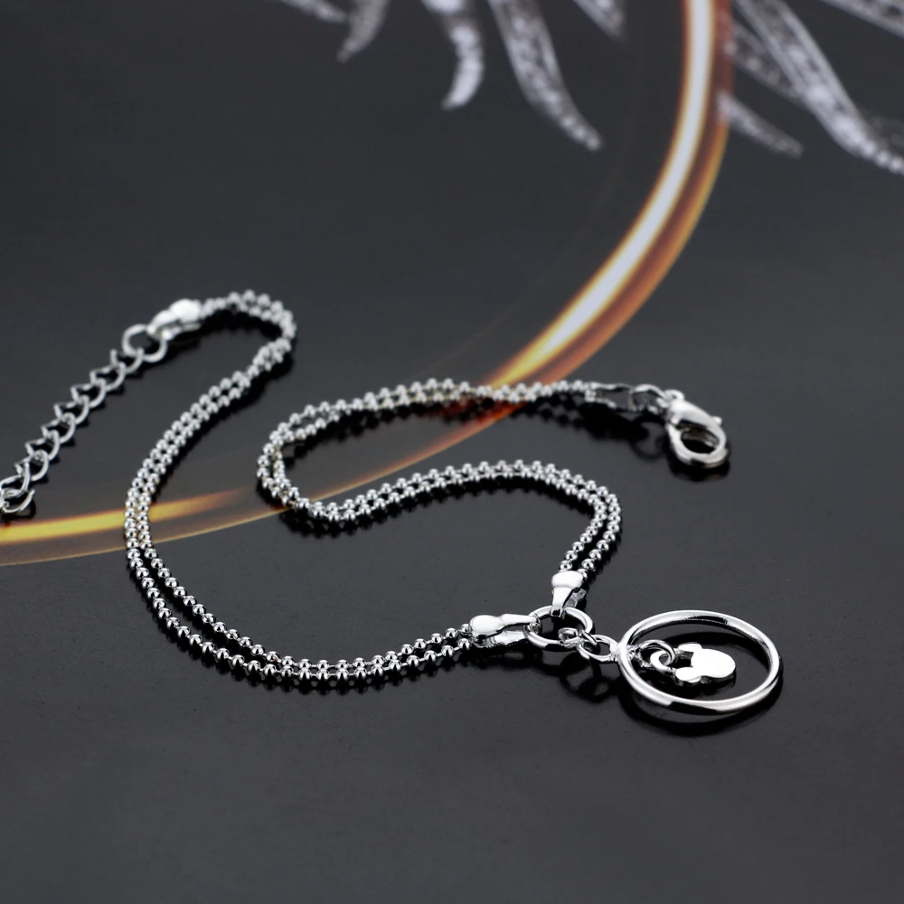 Женский браслет на щиколотке двойные бусины из серебра 925 пробы с подвеской