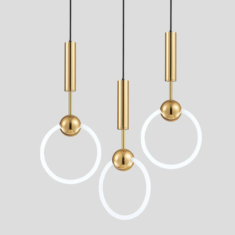 Простые современные подвесные лампы с железным кольцом золотые светильники