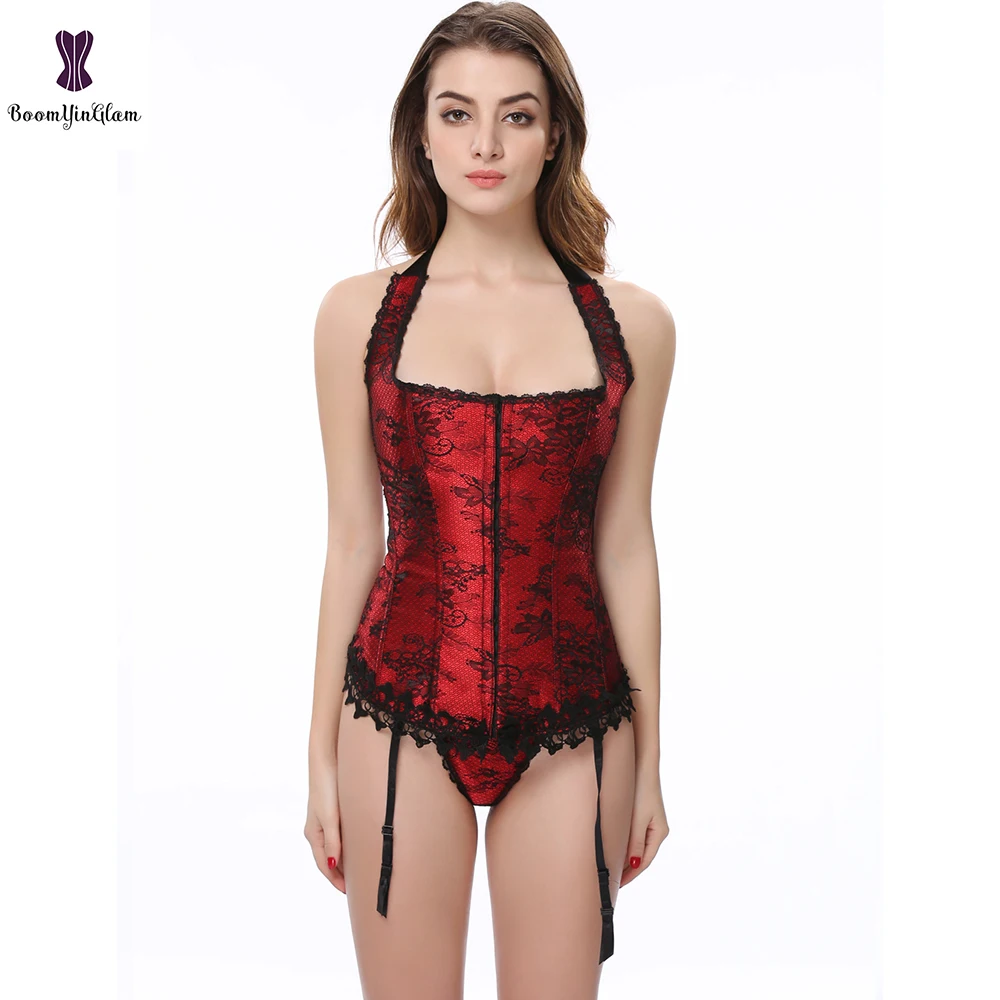 Эротическое женское белье цветочный кружевной корсет костюмы Shcoolgirls халтер шея