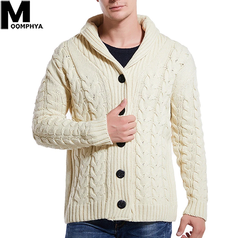 

Moomphya Knitted Turn-down Collar Long Sleeve Sweater Men Streetwear Jacquard Men Cardigan Sweatercoat 2019 Winter Men Sweater