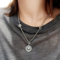 yizizai retro letter pentacle round pendant charm silver color necklace antique jewelry collar women chokers
