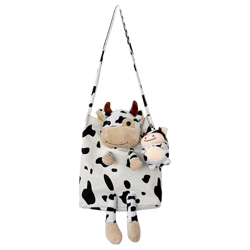 

ASDS-Japanese Harajuku Cute and Funny Personality Cow Doll Soft Girl Shoulder Bag Student Cute Canvas Small Bag