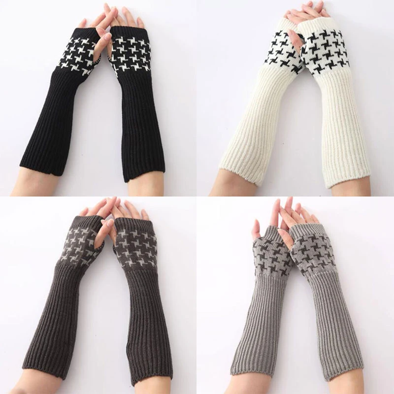 

1 Pair Long Fingerless Gloves Goth Clothes Winter Wrist Arm Warmer Solid Color Knitted Long Mittens Fashion Girls Gloves Sleeve