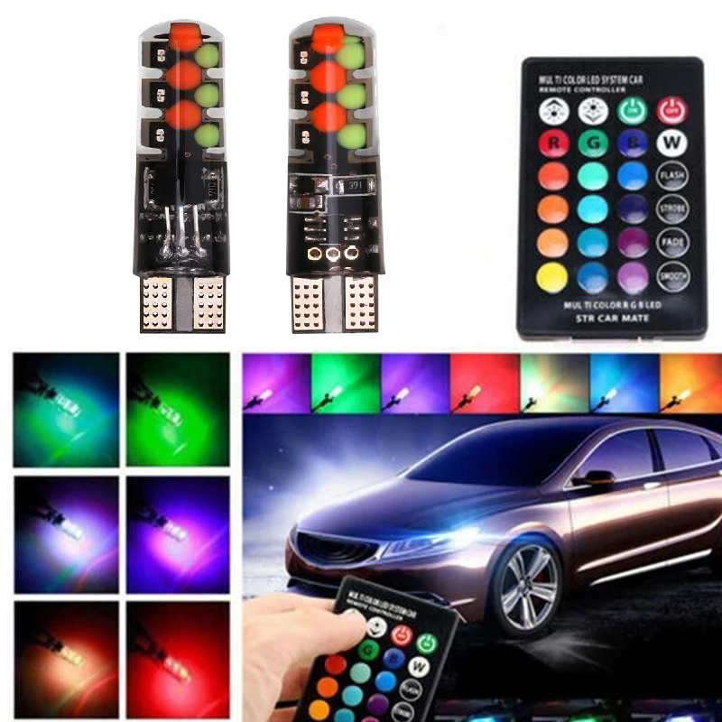 2x T10 водонепроницаемый автомобильный клиновидный боковой светильник 6SMD COB RGB 7