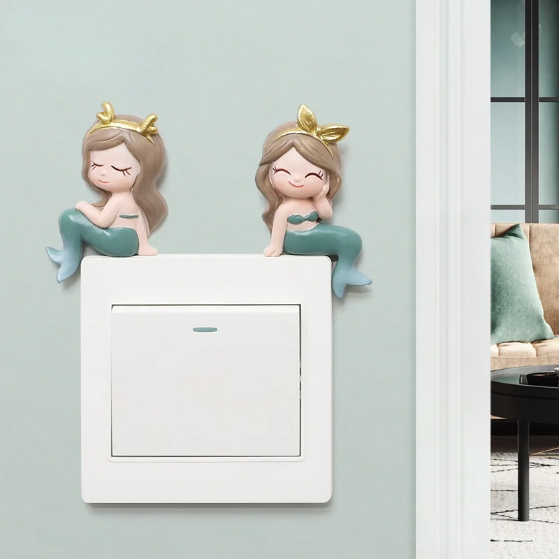 

INS Creative Cartoon Mermaid Home Wall Decoration Children's Room Wall Decorations Room Wall Resin Switch Sticker Refridgerator