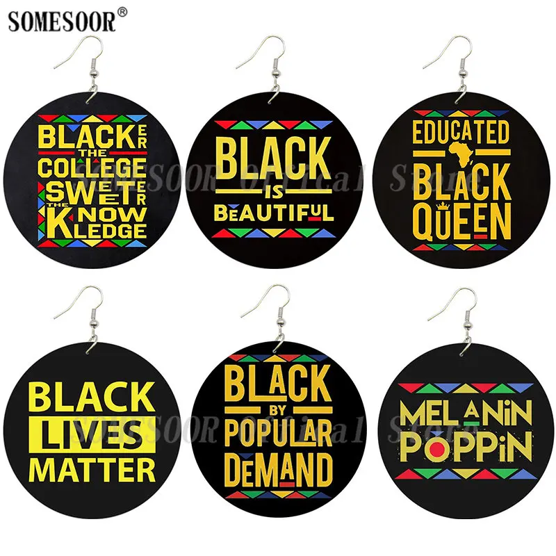 SOMESOOR напечатанные черные высказки популярные деревянные серьги капли меланин