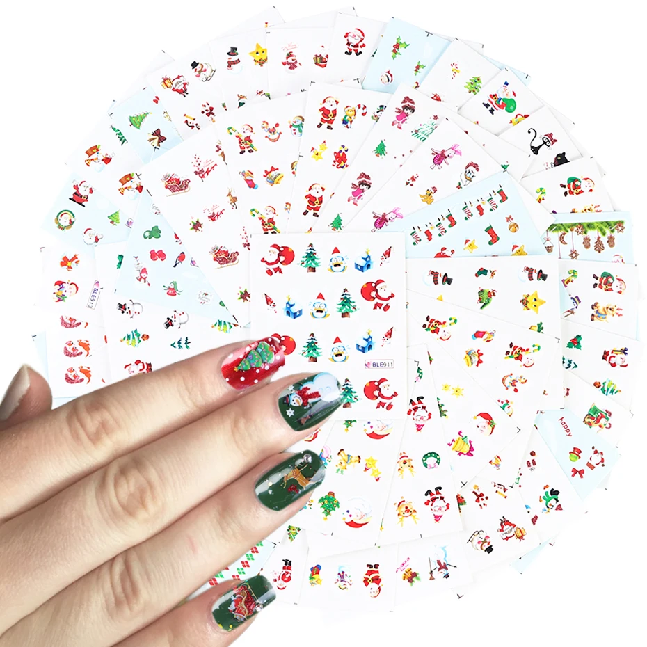 44 листов смешанный Рождественский дизайн ногтей набор наклеек для переноса воды