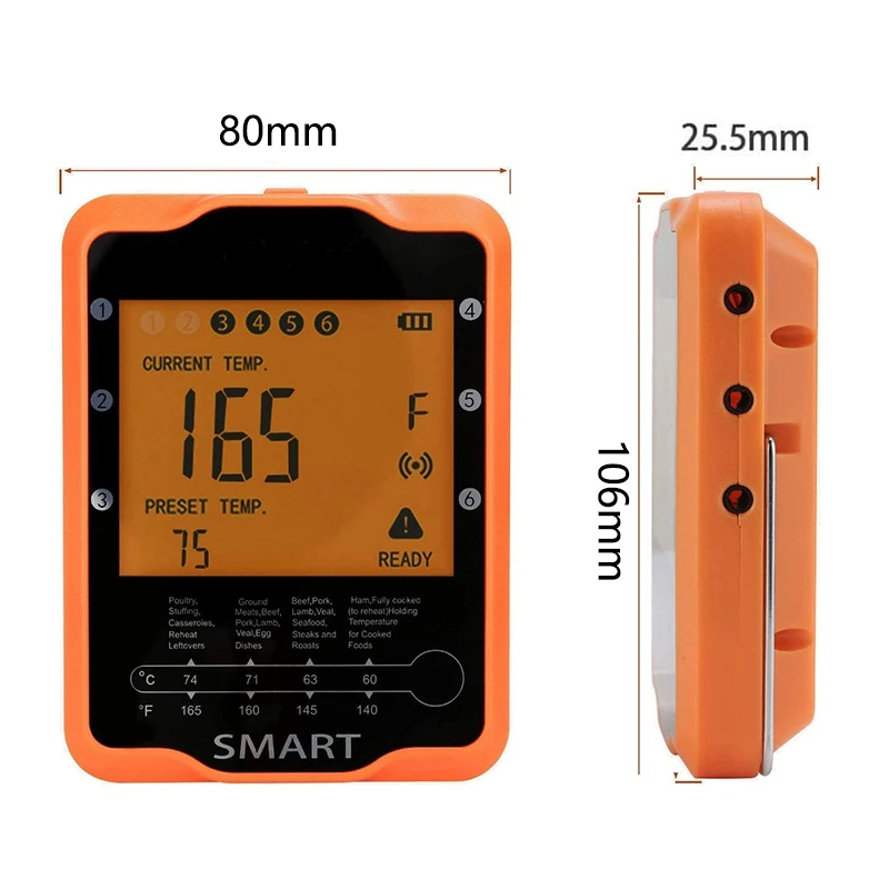 

HOT-Meat Thermometer for Barbecue,Wireless with 4 Probes,for Smoked Kitchen