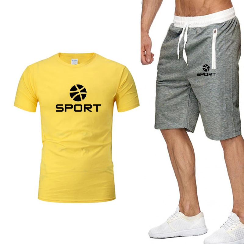 

2021 Summer Mens T-shirt 2-piece Men's Sportswear Basketball Sports Printed Short Sleeve Men's Suit Men's Summer Sportswear