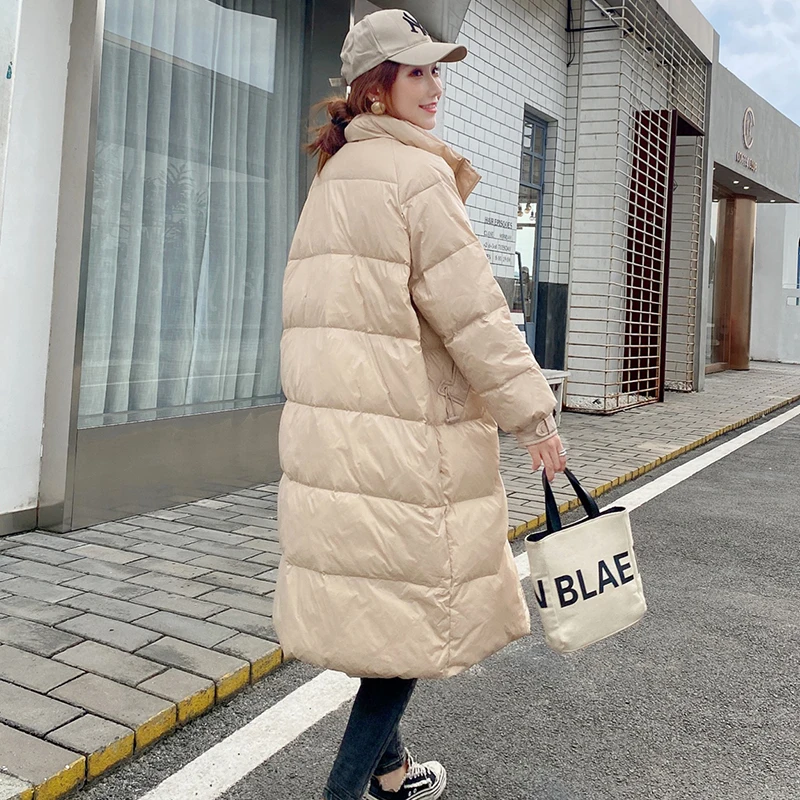 Fitaylor Winter Stand Collar Long Down Jacket Women 90% White Duck Coat Red Loose Solid Parka Thick Warm Snow Outerwear | Женская одежда