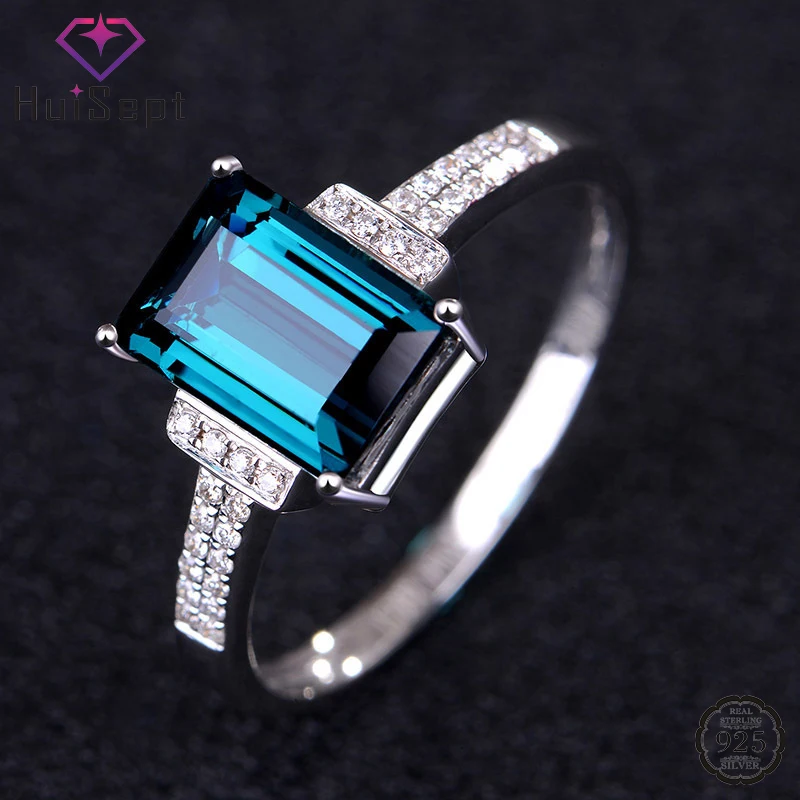 

HuiSept 925 Silver Ring Jewelry for Women Geometric Shape Sapphire Zircon Gemstones Open Rings Ornaments Wedding Party Wholesale
