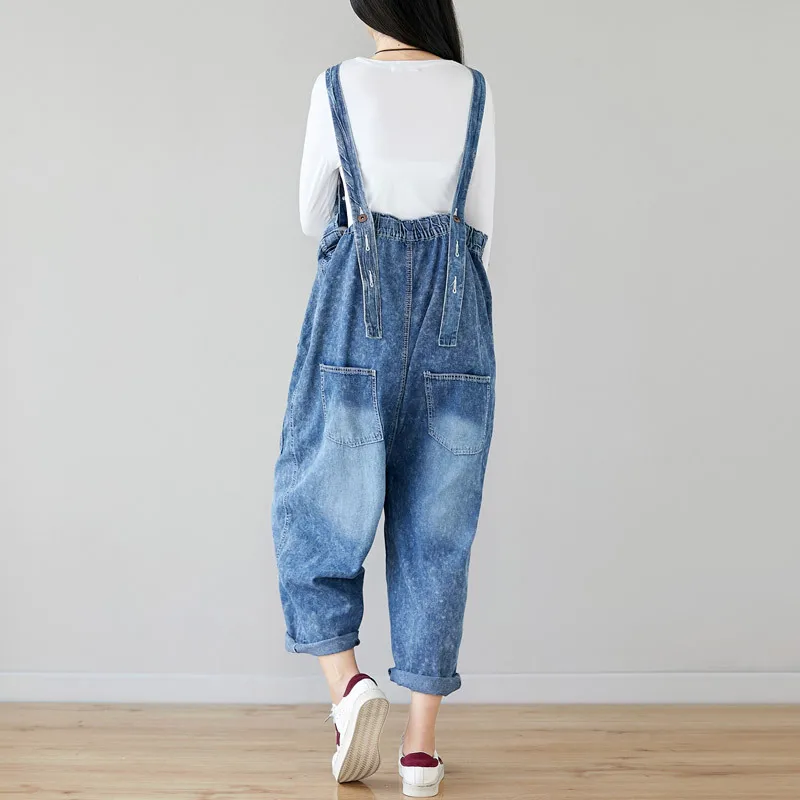 Комбинезон женский джинсовый с заниженной мотней комбинезон широкими штанинами