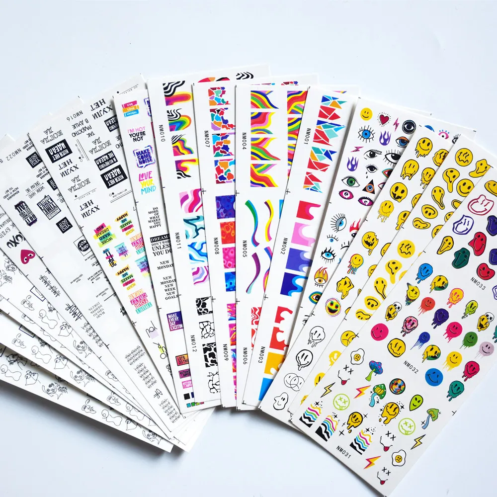 

48 patterns/set Nail Slider Decal Abstract Line Transfer Sticker Letter Text Flowers Leaf Water Decals Tattoo For Manicure Decor