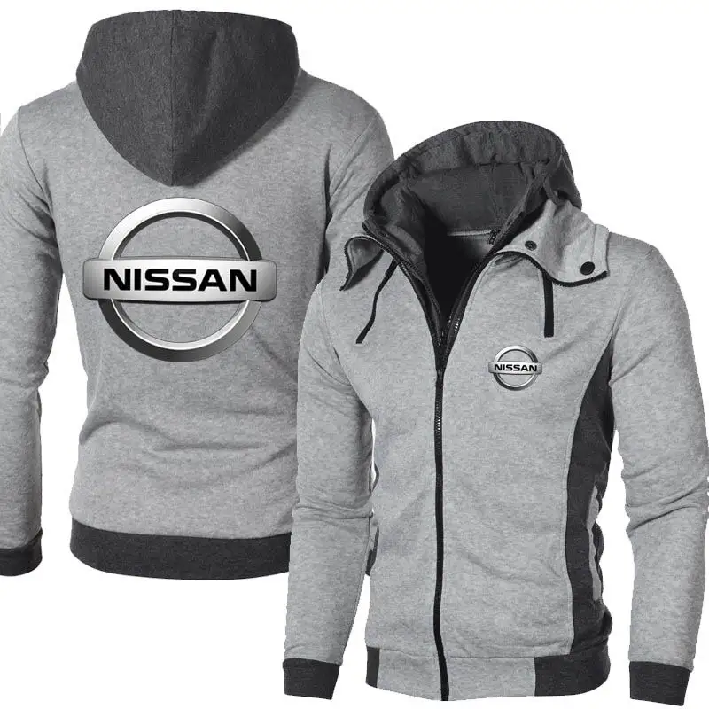 

2021 New Spring and Autumn Men's Nissan Logo Stand Collar Dual Zippers Hooded Long Sleeve Casual Jacket Cardigan Hoodie 3 Colors