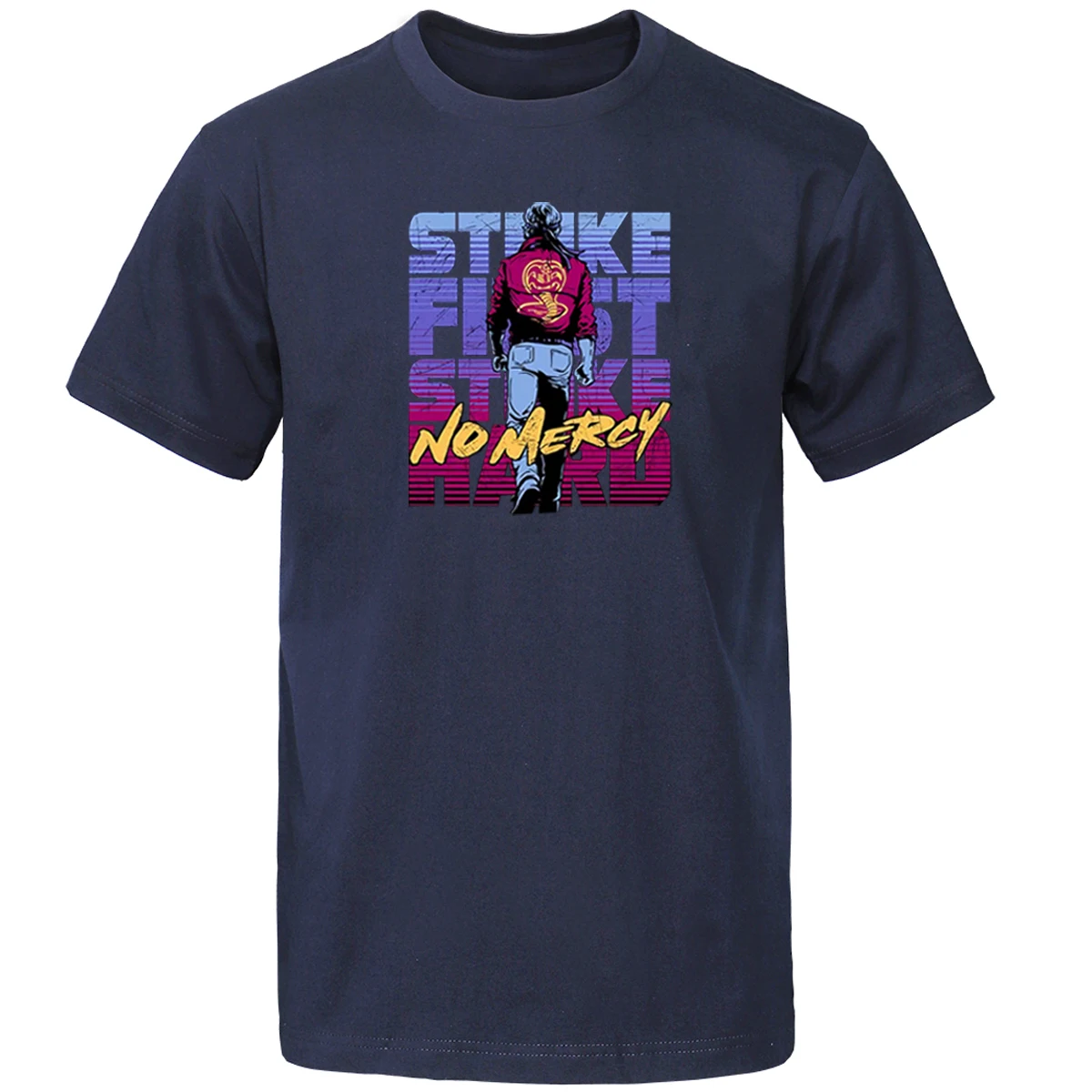 

Cobra Kai Strike Hard Strike First No Mercy Round Neck Tops Short Sleeve Tee T-Shirts Man's T-shirt Karate Kid T Shirt Tshirts