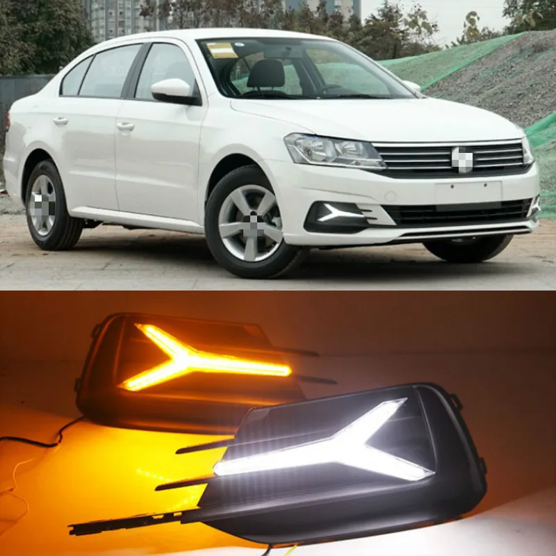 

1 пара светодиодный дневный ходовой светильник DRL для Volkswagen VW Lavida 2019 с желтым сигнальным светильник Trun синяя Ночная лампа