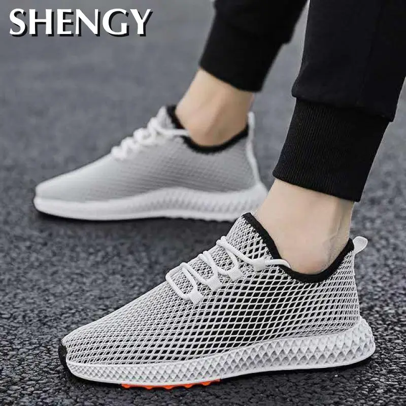 Мужские сетчатые туфли на плоской подошве повседневные модные кроссовки дышащая