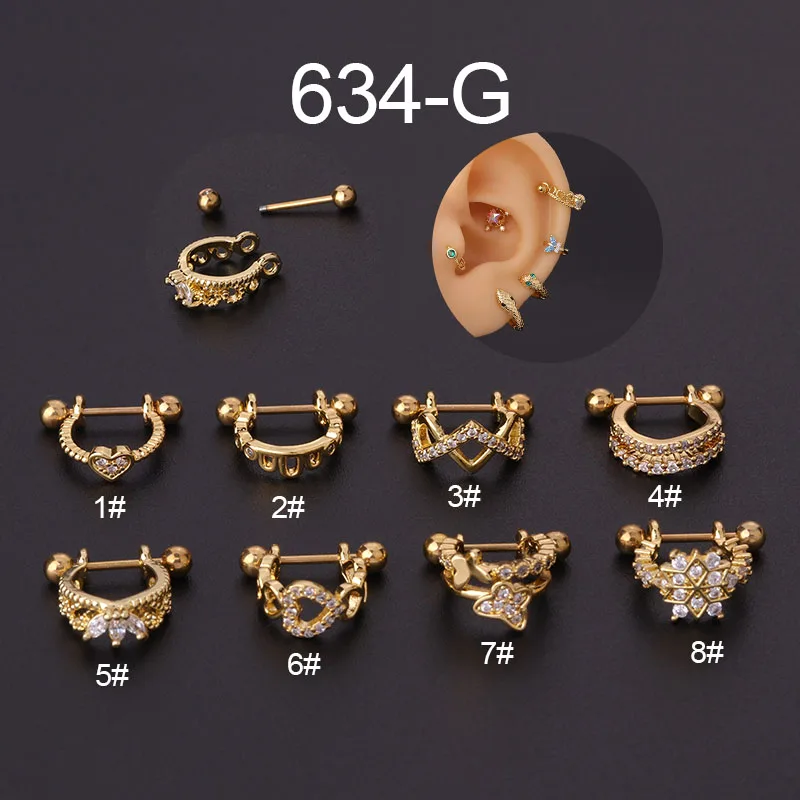 

New Surgical Steel Barbell With CZ Hoop Ear Tragus Cartilage Helix Earrings Ear Studs Ear Cuff Rook Woman Lobe Piercing Jewelry