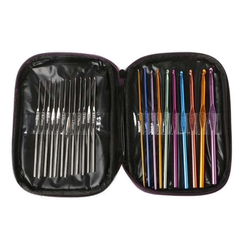 22PCS Newest Colourful Knit Set Aluminium Crochet Hooks Knitting Needles 0.6mm-6.5mm Punch Pen Kit |