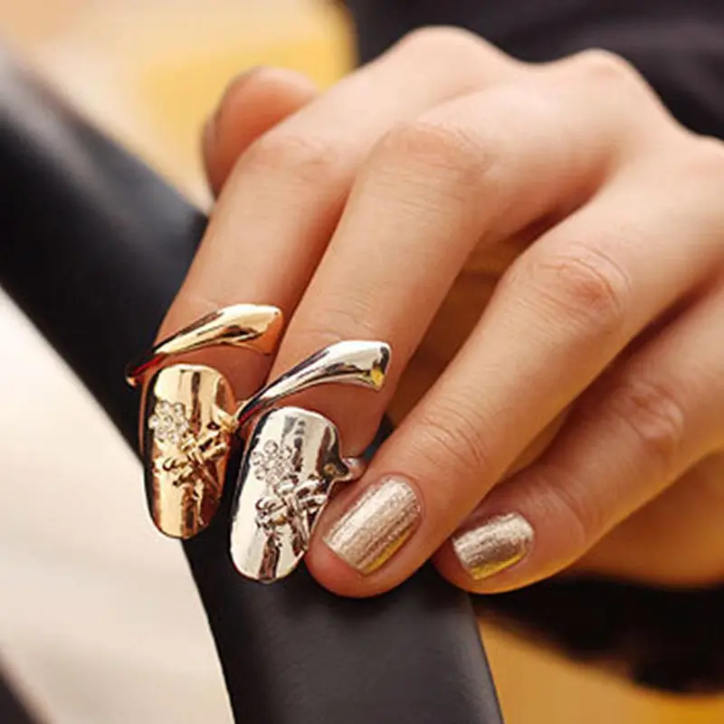 

Fashion Finger Nails Ring With Crystal Dragonfly Fine Jewelry Gold Silver Punk Women Rings For Party Gift