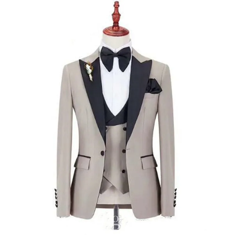 

Модные классические темно-синие свадебные костюмы для мужчин, облегающий костюм из 3 предметов, смокинги с заостренным лацканом, новые блей...