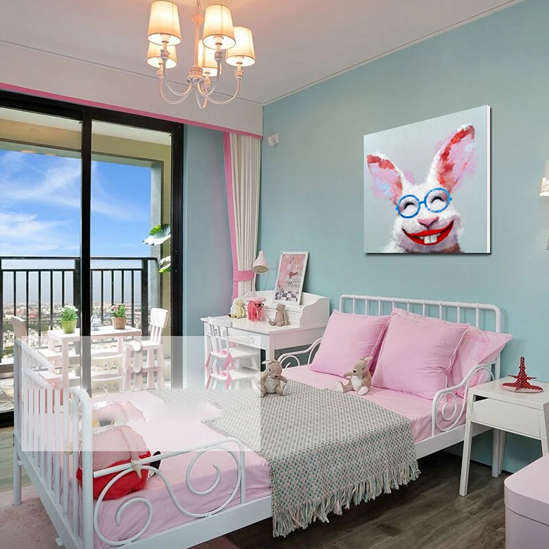 100% ручной Краски ed абстрактный улыбка Кролик картина маслом на холсте искусство