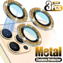 5D Diamond Glitter Camera Lens Protector For iPhone 13 12 Pro Max Mini Metal Ring Lens Glass On iPhone 11 Pro Max Protective Cap