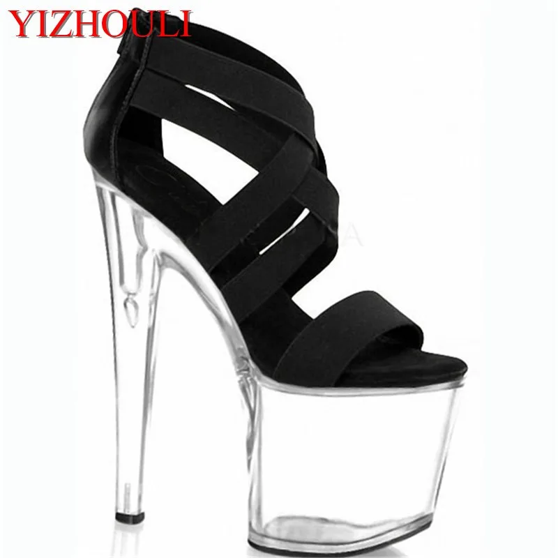 Bride's wedding shoes, steel pipe dancing shoes, sexy suede Roman style ultra high heel sandals, 20cm thick waterproof platform