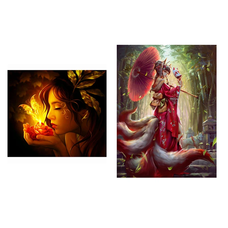 

2 набора, 100% полноразмерная 5D картина из страз «сделай сам», 3D картина из страз, круглая картина стразы, вышивка, красивый ангел, Золотая Бабо...