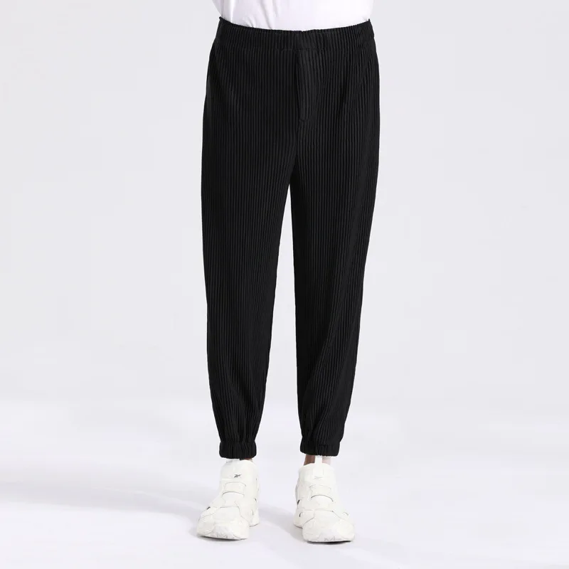 

IEFB Japanese Streetwear Pleated Casual Pants Men's Clothing Spring Summer 2021 New Loose Sports Straight Elastic Waist Trousers