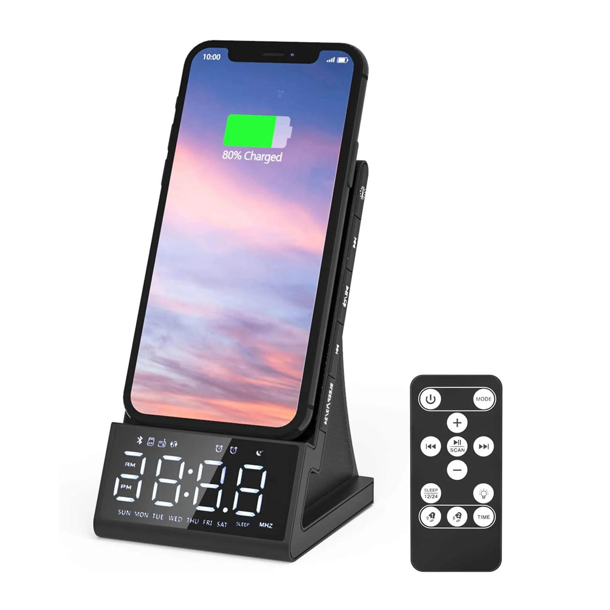 

Будильник Bluetooth динамик светодиодный ным дисплеем, беспроводной держатель для телефона с быстрой зарядкой