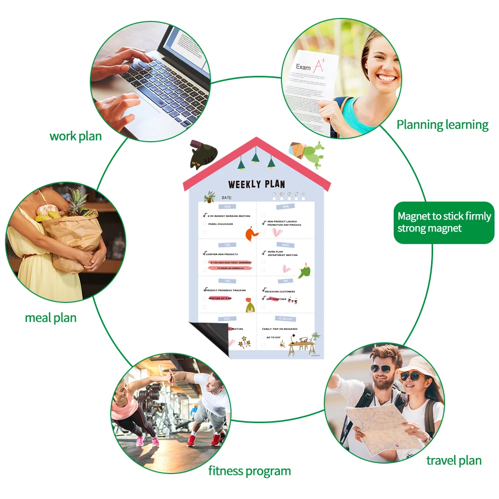 

Fridge Magnetic Whiteboard Calendar Dry Wipe Daily Weekly Monthly Planner Family Memo Message Board Meal Planner Shopping List