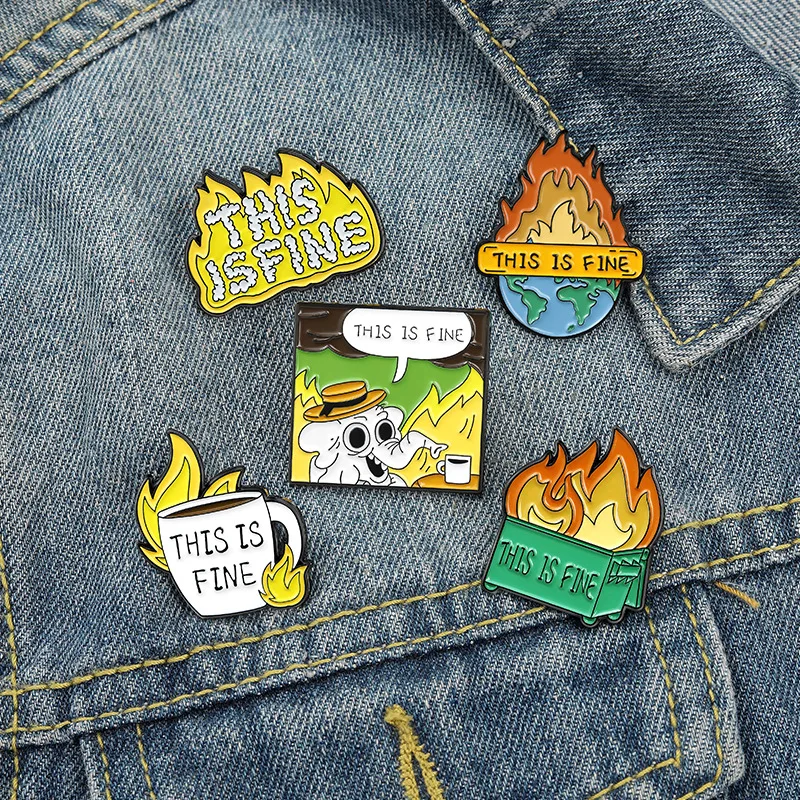 

THIS IS FINE Enamel Pin Cartoon Dog Brooches Lapel Pins Badge Shirt Bag Funny Animal Jewelry Gift for Fans Friends Wholesale