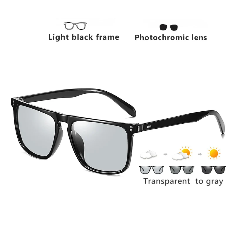 Brand Designer Rivet Square Photochromic Polarized Sunglasses Tony Stark Men Unisex Retro Sun Glasses Women gafas de sol hombre - Цвет линз: Light Black-Gray