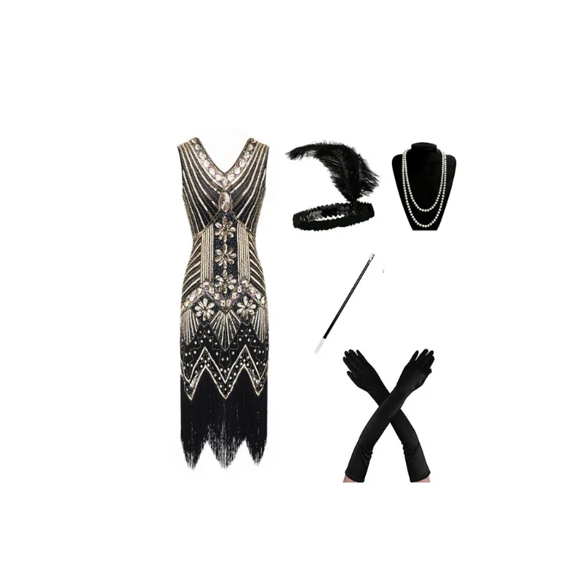 Вечернее платье с бахромой и блестками в стиле Великий Гэтсби 1920 |