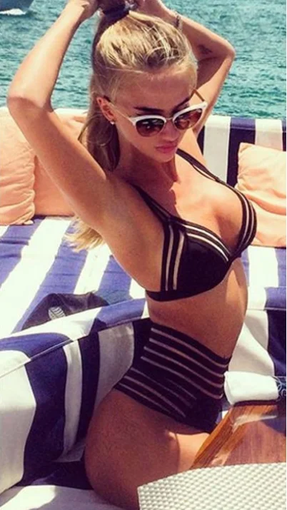 Новинка 2022 женское бикини с высокой талией черный полосатый бандажный