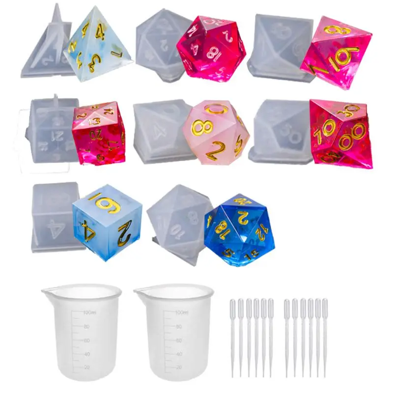 

DIY Crystal Epoxy Mold Dice Fillet Shape Multi-spec Digital Game Silicone Mold