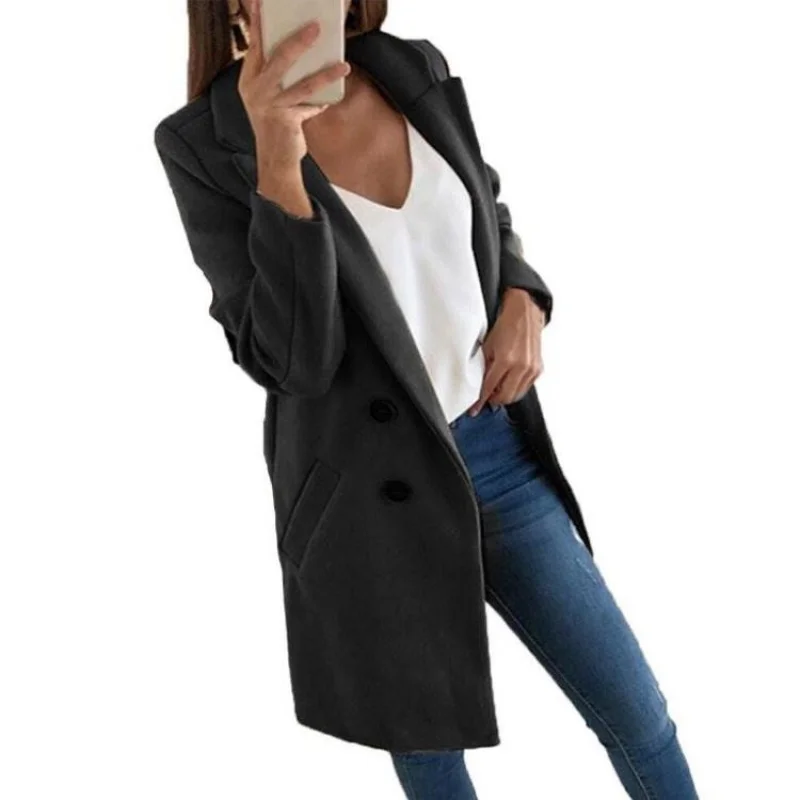 

Women Blend Coat 2020 Autumn Winter Turn-Down Collar Long Wool Jacket Coat Casual Plus Size Female Cardigan Outwear Windbreake