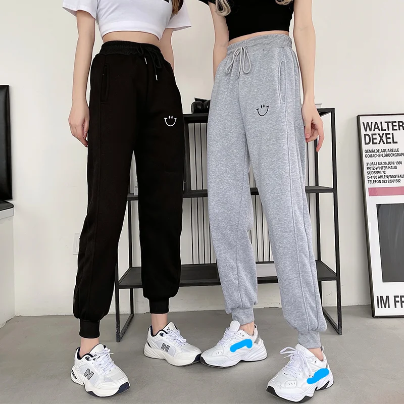 

Брюки-джоггеры женские с завышенной талией, тонкие хлопковые спортивные штаны с широкими штанинами, однотонные повседневные спортивные брюки-султанки, весна-лето 2021