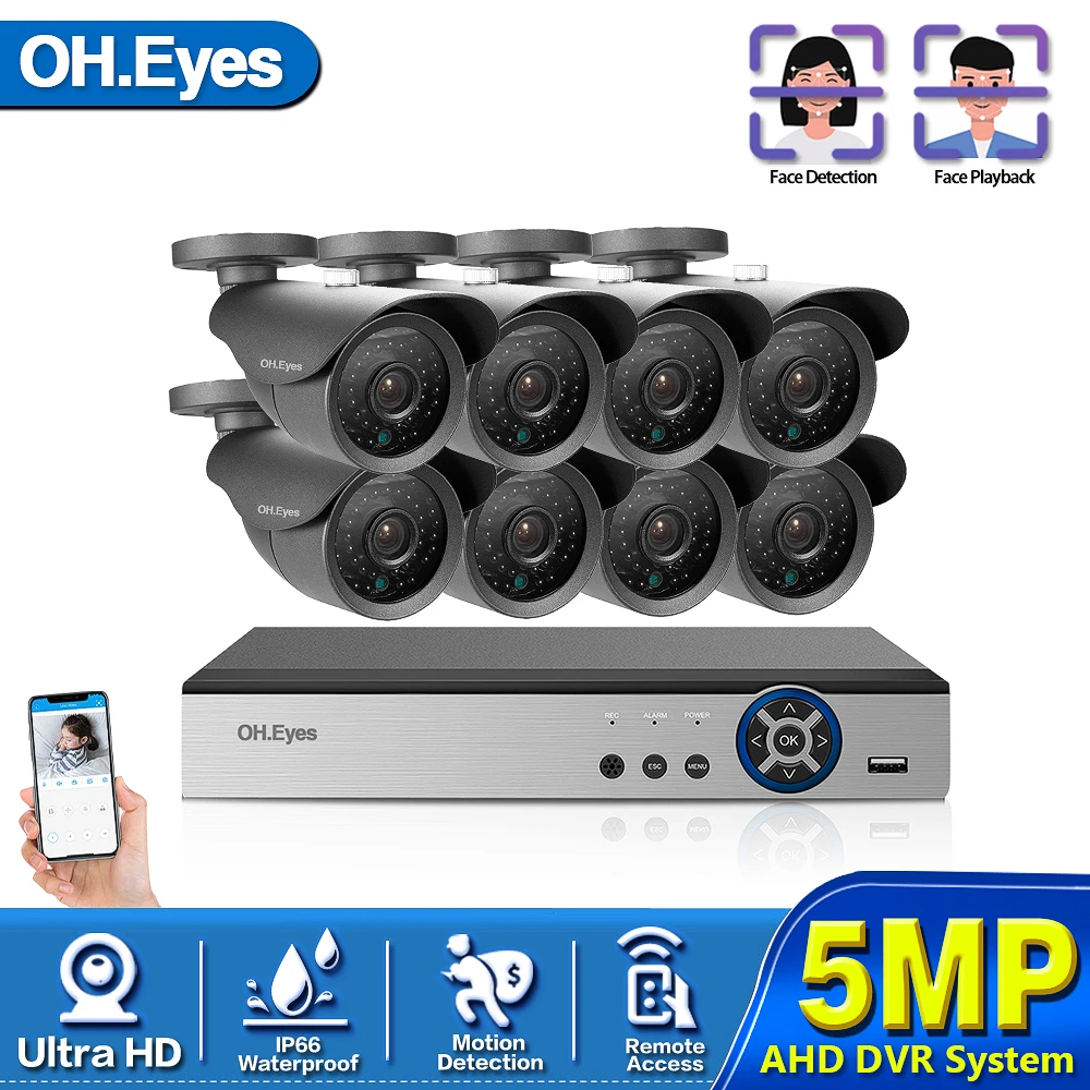 

H.265 8CH DVR Kit Home Security Surveillance Alarm System 5MP 8CH CCTV Outdoor Waterpfoof AHD Camera WIFI Motion Face Detection