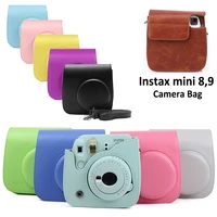 for fujifilm instax mini 8 mini 9 camera pu leather color bag instax mini case with shoulder strap transparent crystal cover