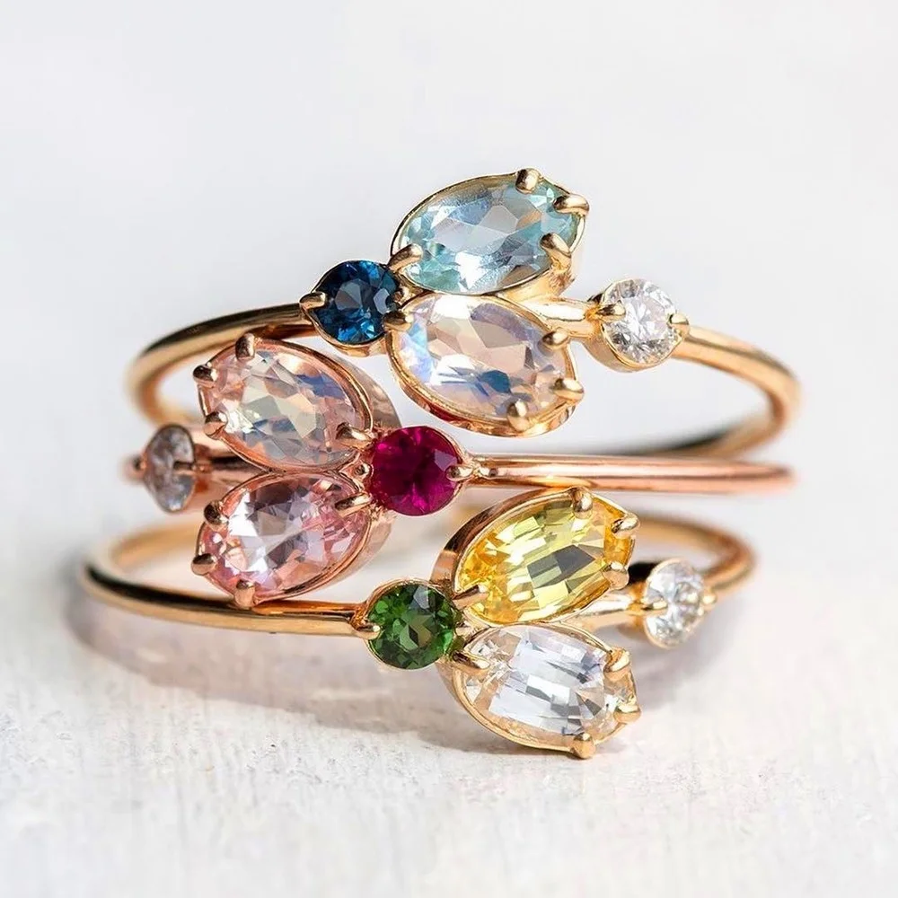 

3 Pcs/set New Golden Rings Set Trendy 2021 Temperament Colourful Moonstone Boho Ring For Women Grunge Jewelry Rings Wholesale