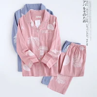 2021 kimono femme maple leaf pajama sets women 100 gauze cotton long sleeve casual sleepwear women pyjamas autumn hot sale
