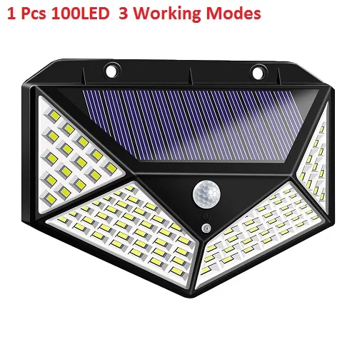 1pc 100LED 30/100 светодиодный настенный светильник с датчиком движения на солнечной батарее, уличный водонепроницаемый светильник для безопасности во дворе, светодиодный светильник на солнечной батарее для улицы, сада, патио - Испускаемый цвет: 1pc 100LED