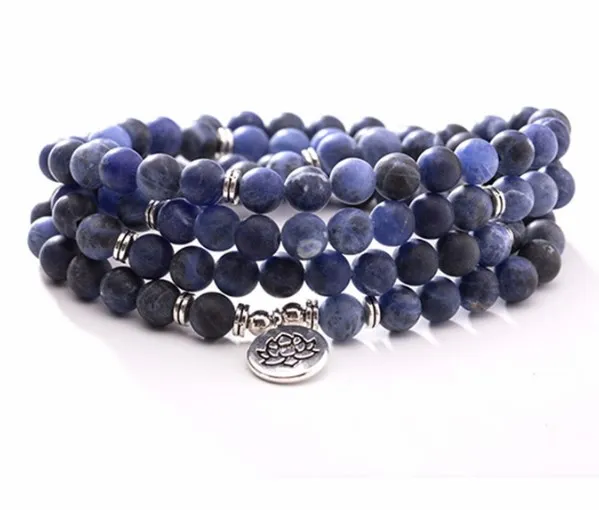 

blue 108 beads 8mm elastic adjusted Charm stone Lotus life tree Buddha head OM Chakra Reiki agate Onyx Bracelet necklace