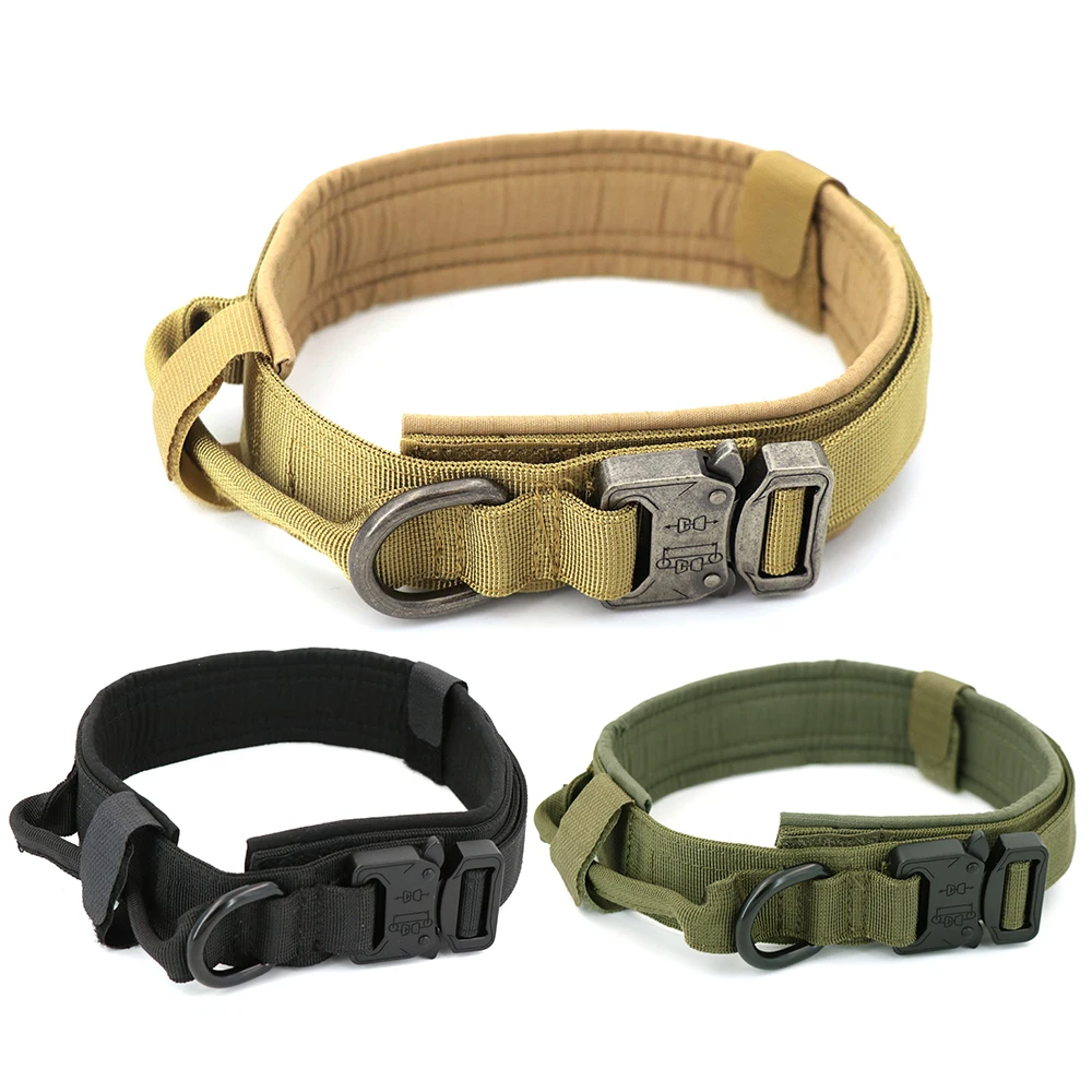 

Tactical Dog Collar Durable Metal Buckle Dog Collars With Control Handle Adjustable Pet Cat Collar Leash For Small Large Dogs