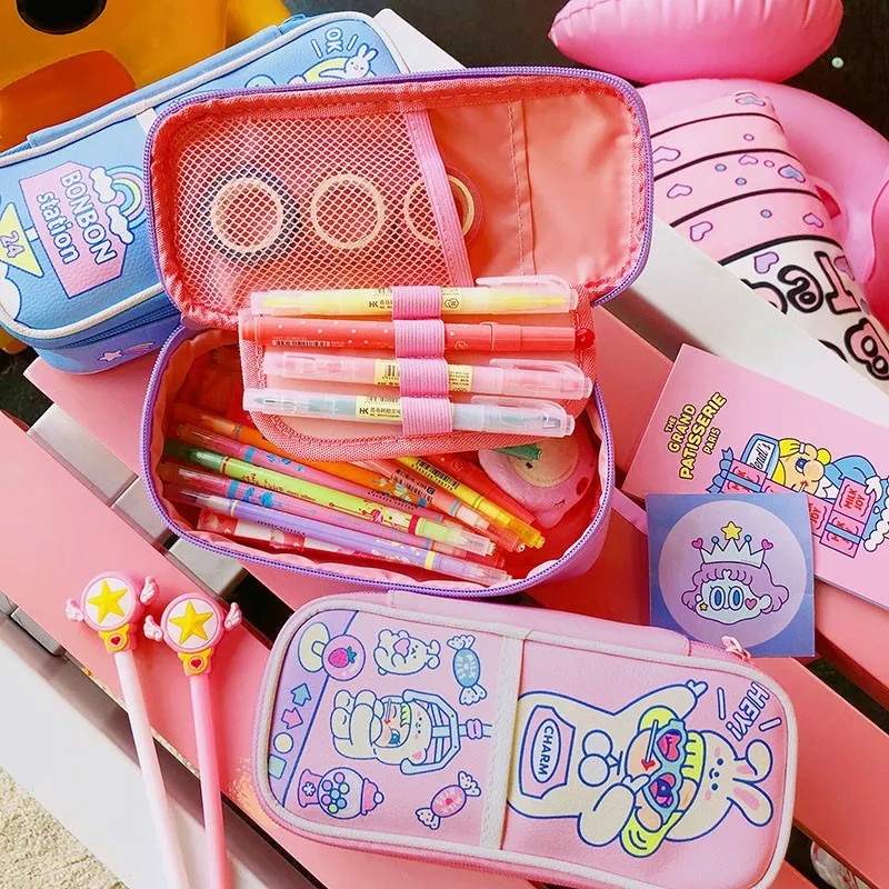 Милые Мультяшные пеналы для девочек школьные канцелярские принадлежности