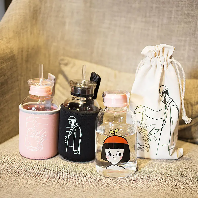 Мультяшные силиконовые стеклянные бутылки прозрачные термостойкие кружки чашка