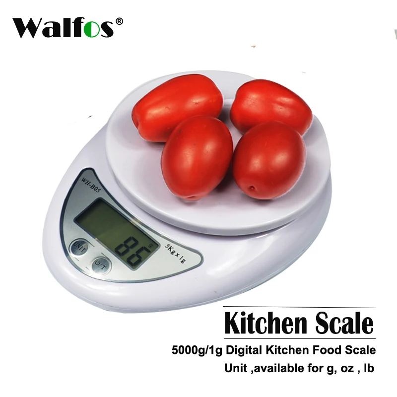 

Портативные цифровые весы Walfos 5 кг/1 г, светодиодные электронные весы для измерения веса продуктов, кухонные весы с питанием от батарейки